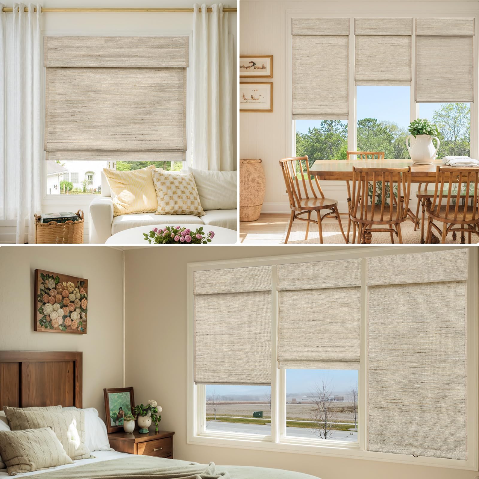 MiLin Roman Shades for Windows Cordless Blackout Roman Window Shades Blinds 100% Natural Linen Hand-Made - Sugar Land (with Lining, Block 60%-70% Light) 32
