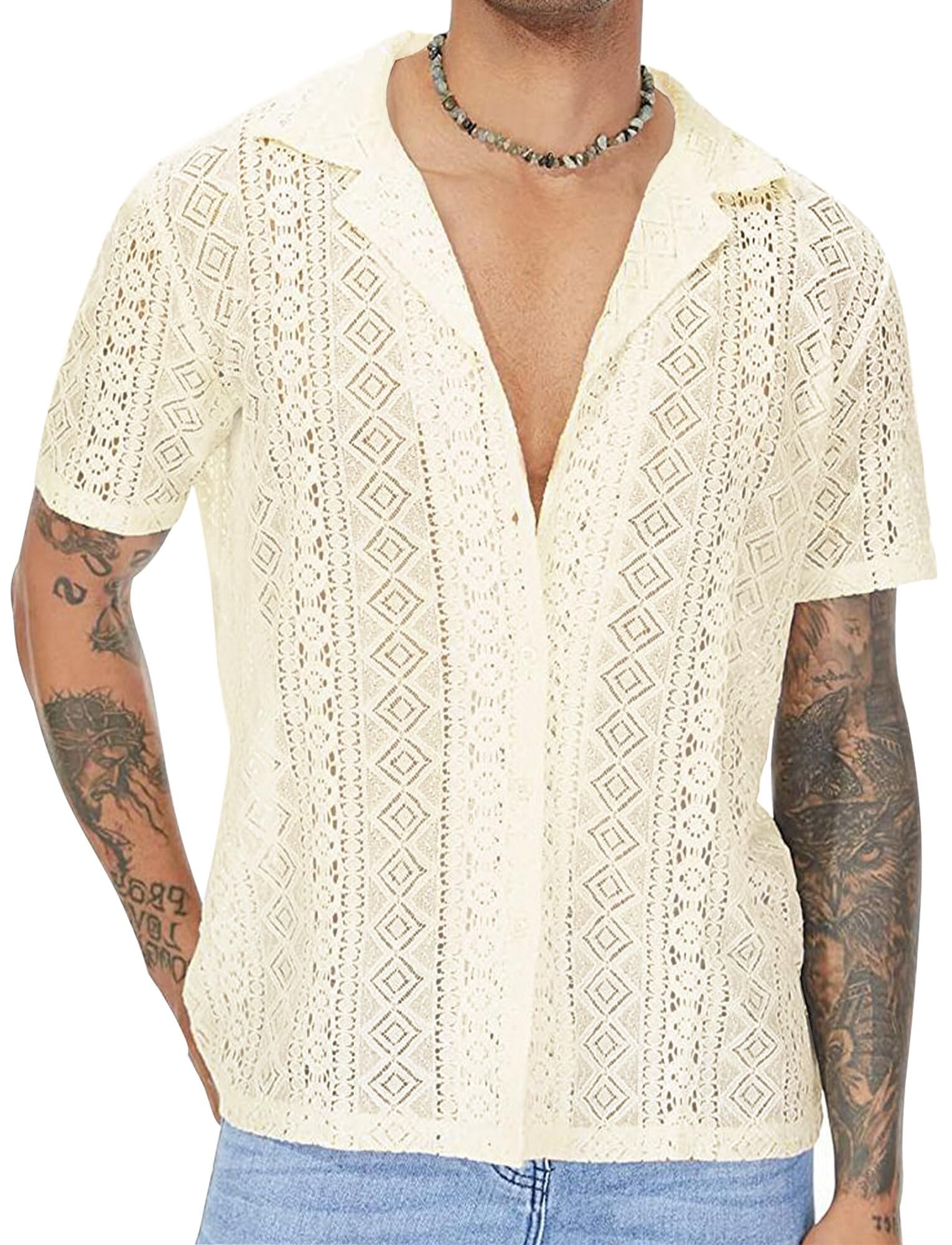 Panegy Men's Sheer Mesh See Through Tshirt Workout Gym Muscle Shirts Party Club Rave Disco Top Tee