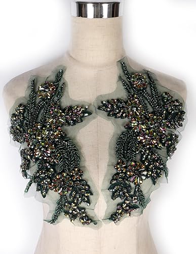 Miniatura 45 de Parches de diamantes de imitación hechos a mano, apliques de cuentas para decoración de vestidos de novia, apliques de flores de oro