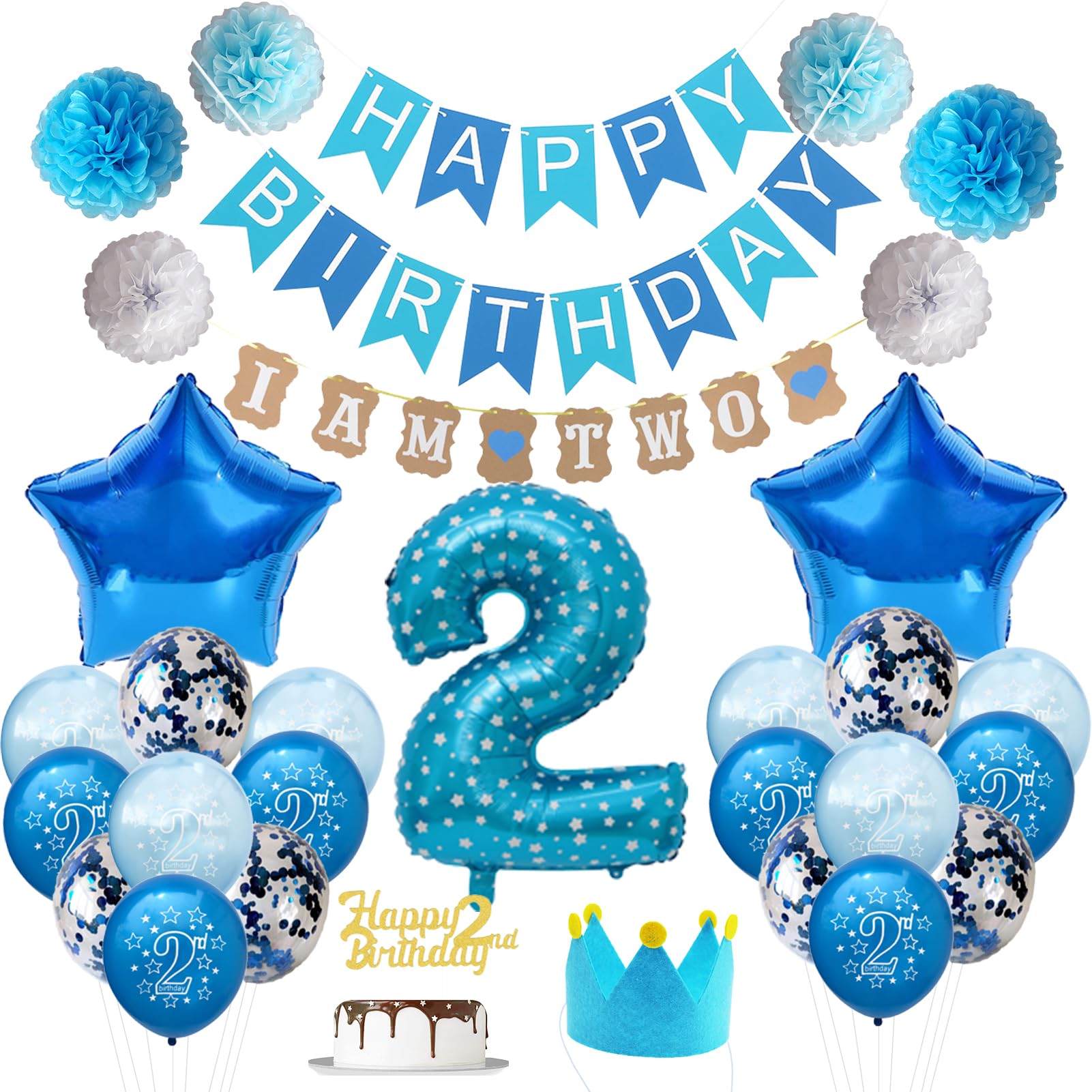2nd Birthday Decorations For Boys, Blue 2nd Birthday Decorations ,Princes 2nd Birthday Party Decorations, Blue 2nd Birthday Party Supplies