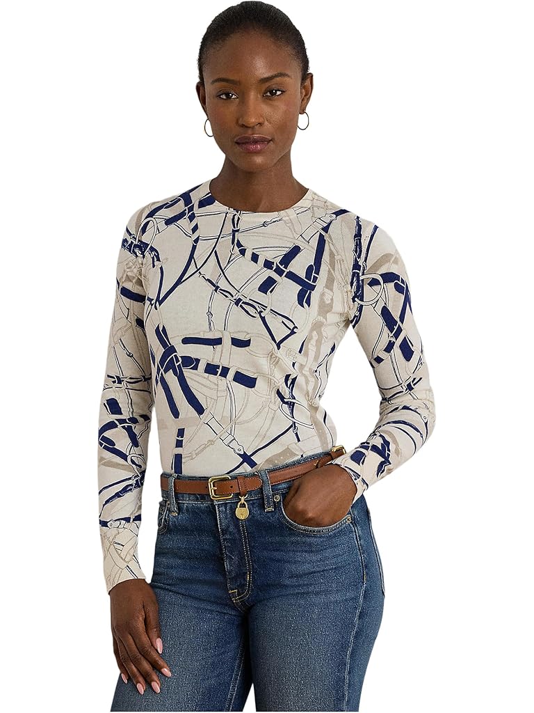 Multi Lauren Ralph Lauren Belting-Print Cotton-Blend Sweater
