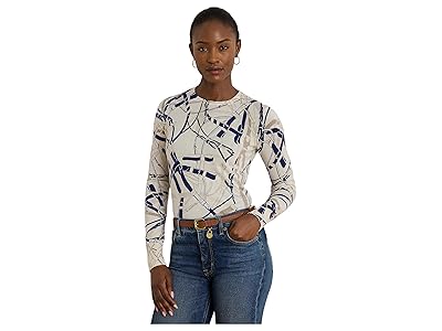 Lauren Ralph Lauren Belting-Print Cotton-Blend Sweater Women