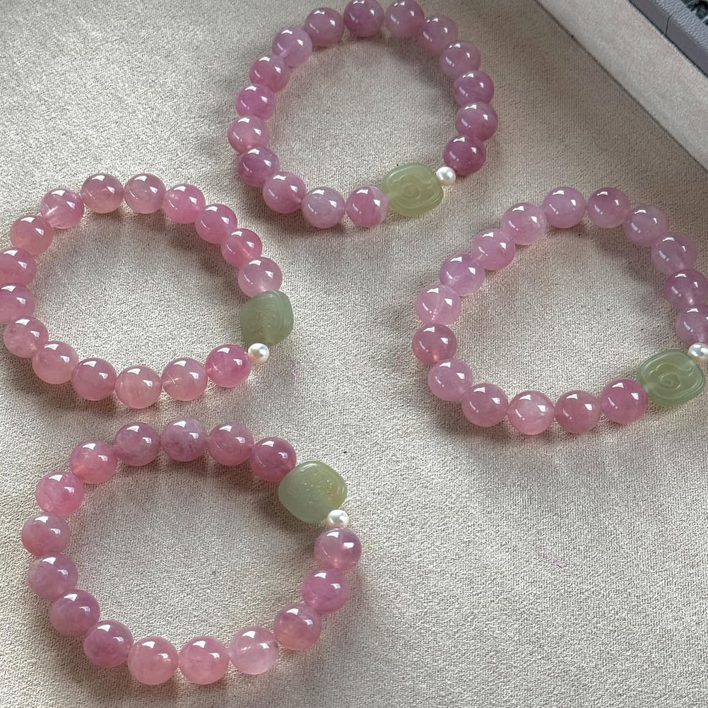 Pulsera de Cuarzo Rosa de Jade Natural para Mujer, Pulsera elástica con Cuentas de Jade Verde, Adecuada para Navidad, acción de Gracias por el Amor, meditación Reiki del Chakra,Rose Quartz