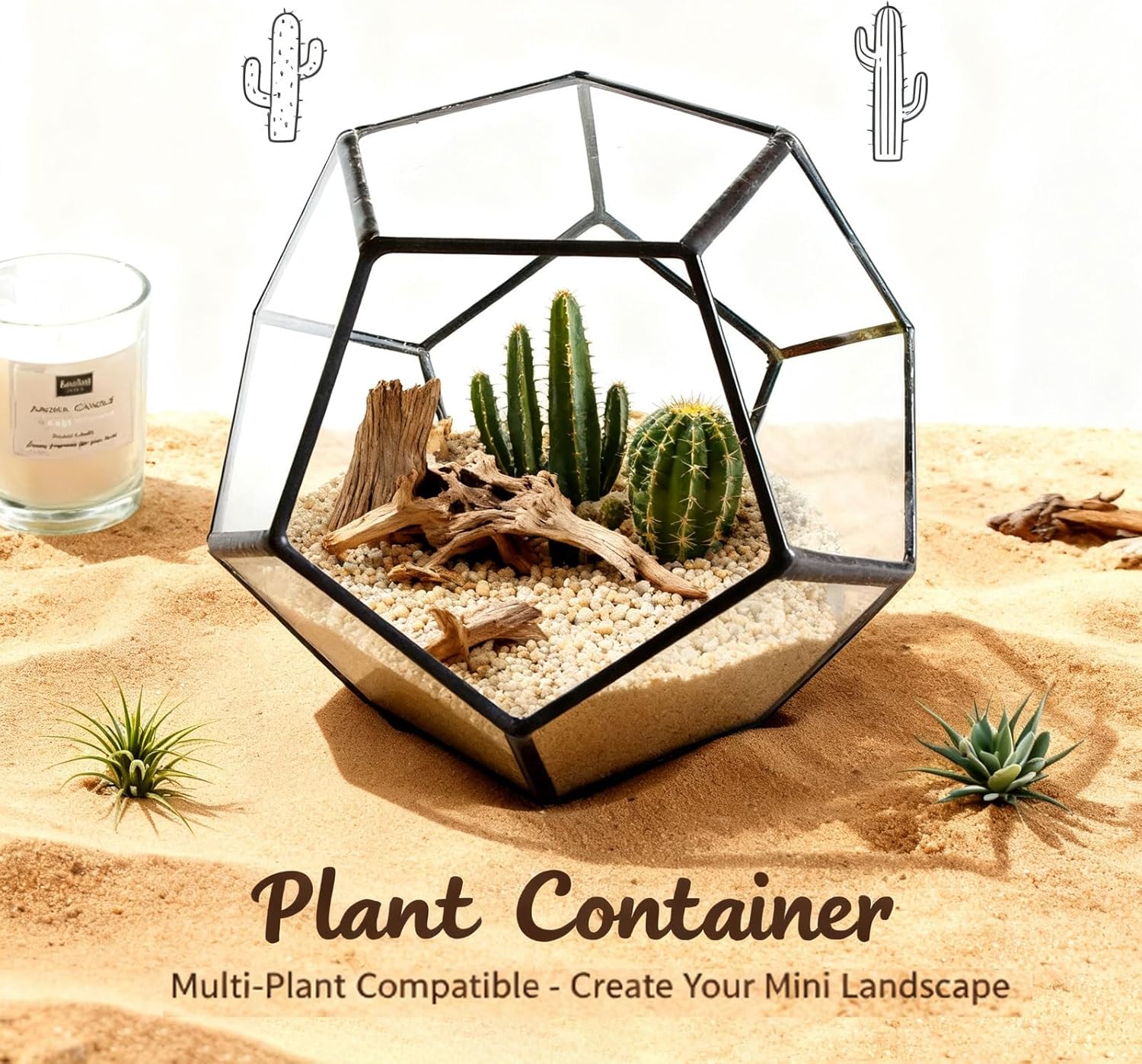 Geometric Glass Terrarium for Succulents Air Plants, Modern Home Decor Planter with Tin Frame, Ideal for Indoor Gardening Wedding Centerpieces(Gold)