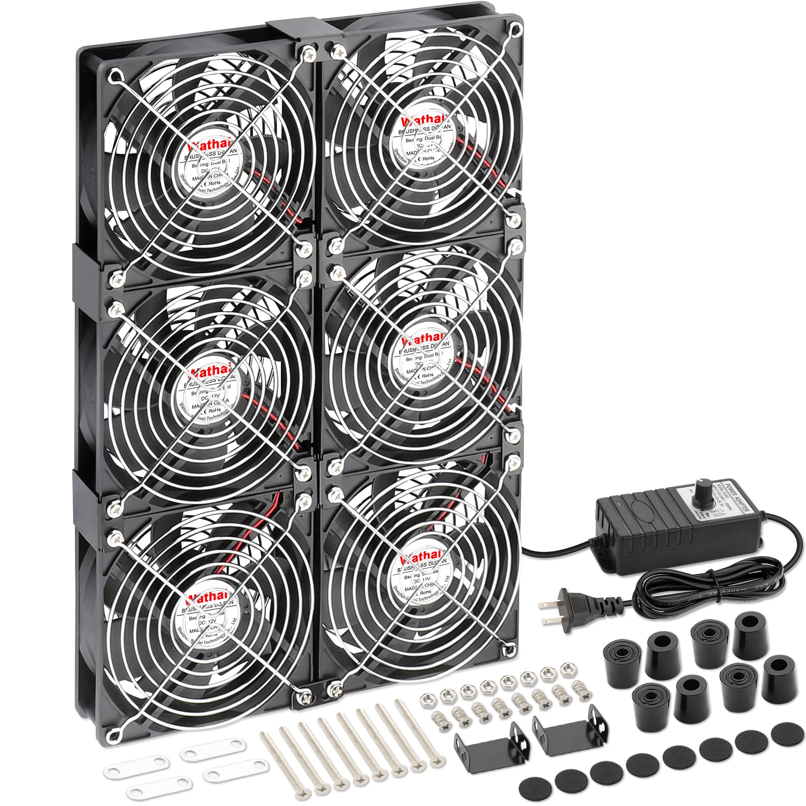 Wathai 6x 120mm Gehäuse Computerlüfter mit Netzstecker, Dual Ball Lager und Drehzahlregler für Serverracks, Gewächshäuser, Keller sowie Fensterentlüftung und Kühlung