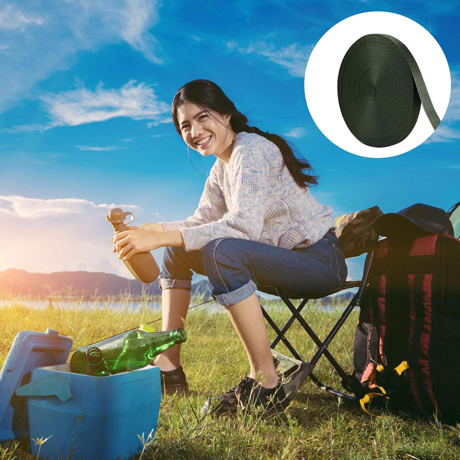 Shappy Tree Tie Strap Garden Webbing Strap Garden Plant Supports Tree Tie Staking and Guying for Outdoor Use, Plant Supports, Grafting, Straightening Supplies(Dark Green,590.55 Feet x 1 Inch)