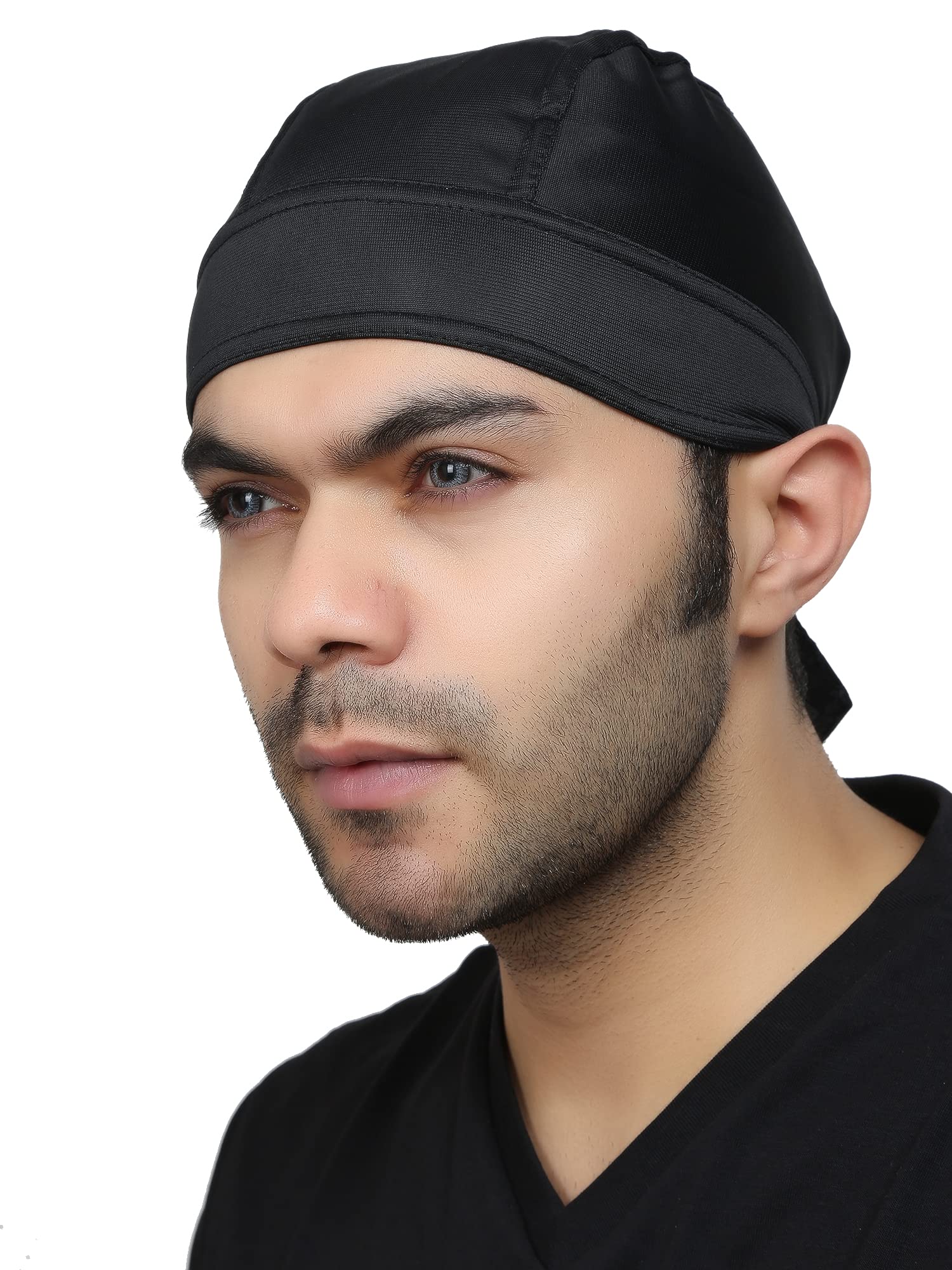 BISMAADH Polyester Multifunctional Moisture Wicking Skull Caps Doo Rag Headwrap For Men & Women Pack of 1 (Black)-image-0