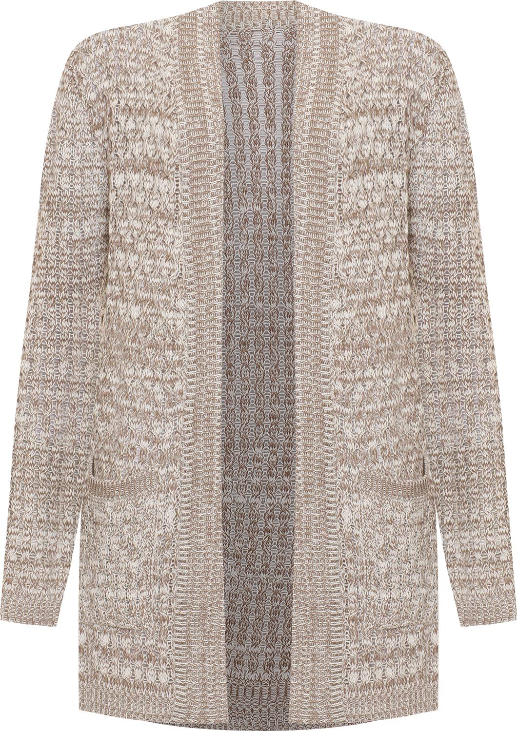 WearAll Women's Plus Cable Knitted Open Pocket Cardigan Chunky Long Sleeve Grandad - Mocha - 20-22