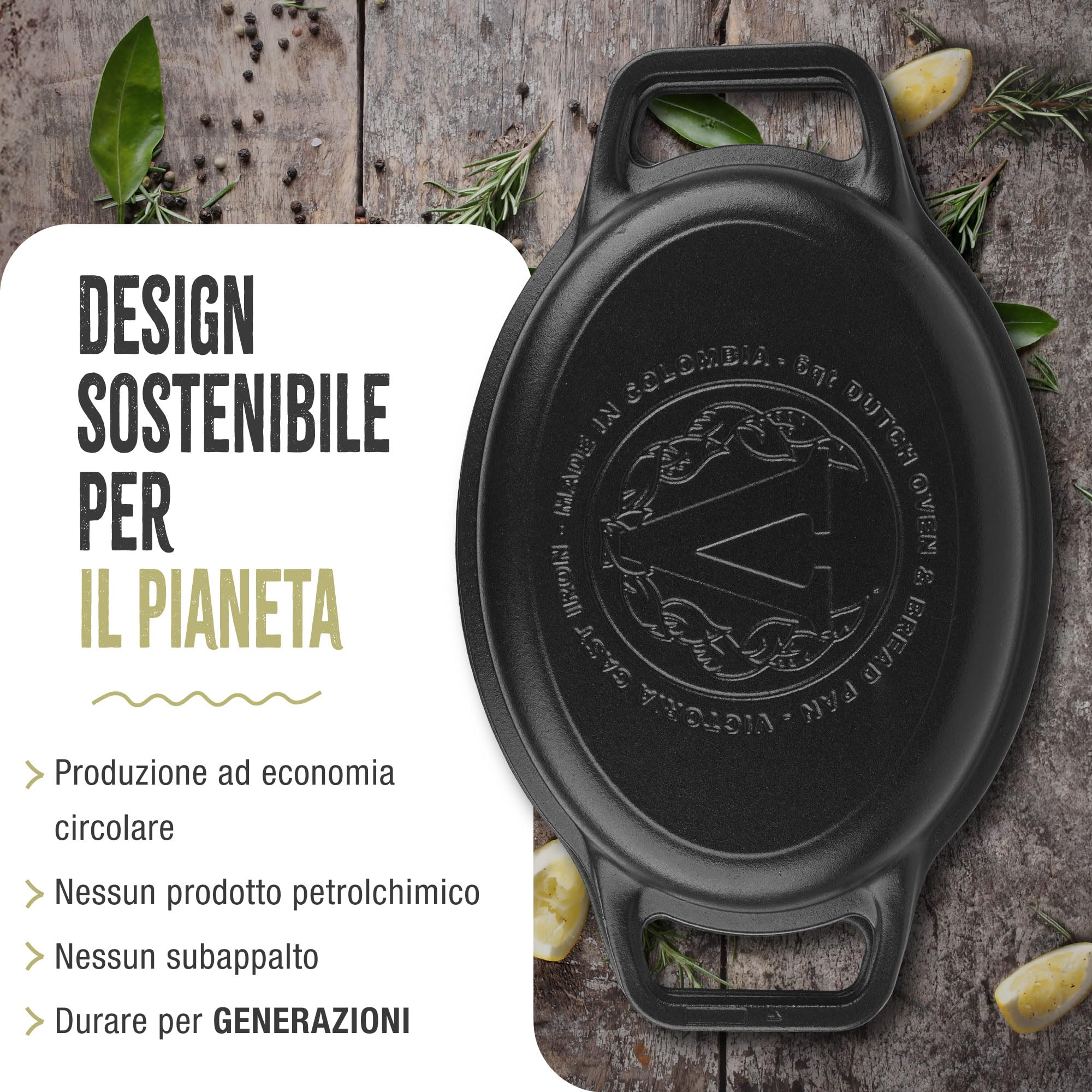 Victoria Forno Olandese, Pentola et Padella Induzione Ghisa Smaltata 31 cm Ovale, Cocotte 5,7L, Senza PTFE né PFOA, Adatta per Fuoco, Barbecue, Forno, Vetroceramica, Gas