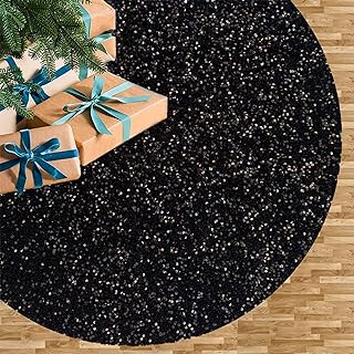 Christmas Black Tree Skirt 21 Inches Glittery Sequin Tree Skirt Soft Velvet Halloween Tree Skirts for Tabletop Christmas Tree Decorations Sparkle Slim Xmas Tree Mat for Holiday Party Decor