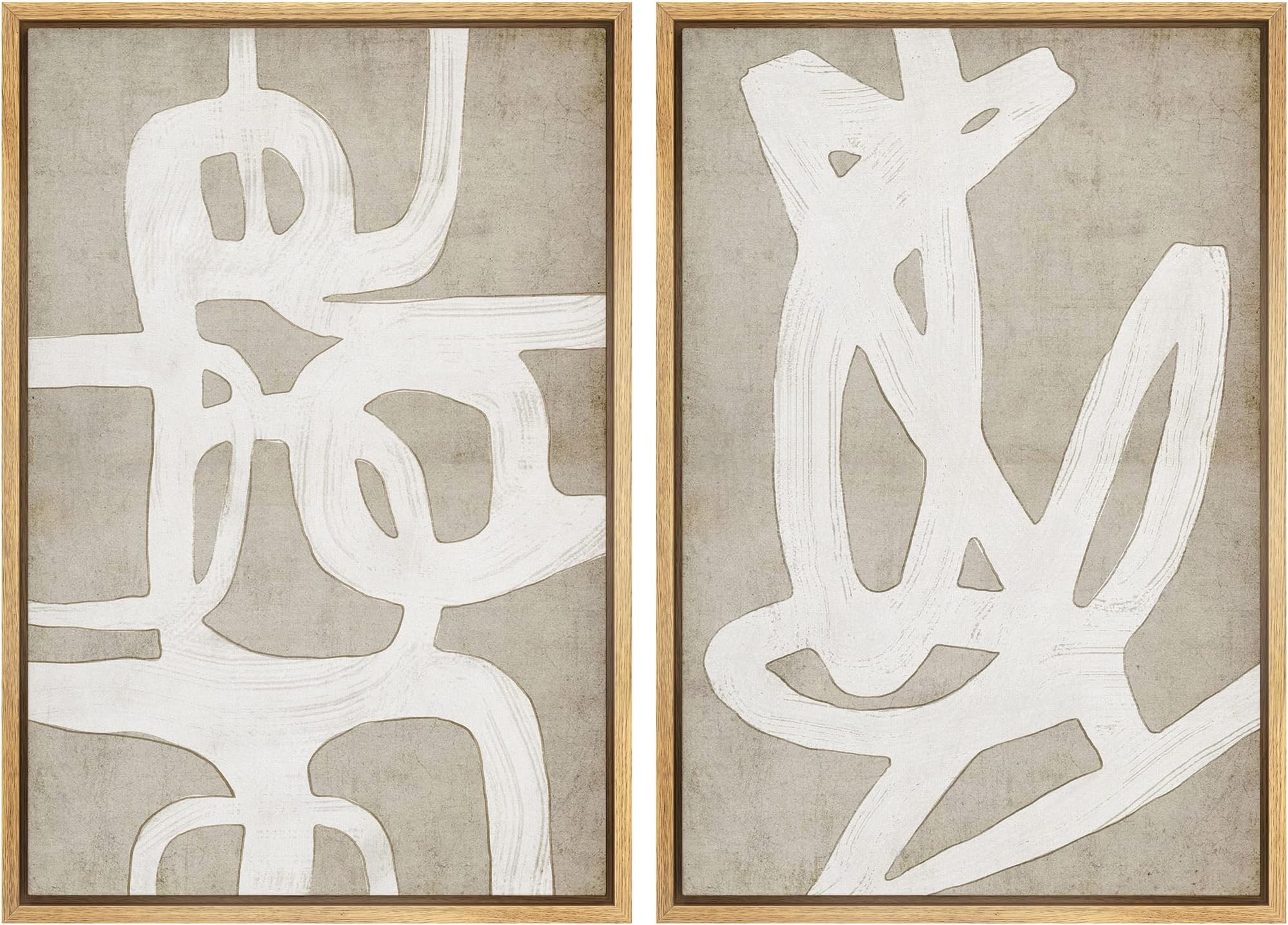 SIGNWIN Framed Canvas Print Wall Art Set Mid-Century Tan Paint Strokes Abstract Shapes Illustrations Minimalism Decorative Bohemian Relax/Zen for Living Room, Bedroom, Office - 16"x24"x2 Natural