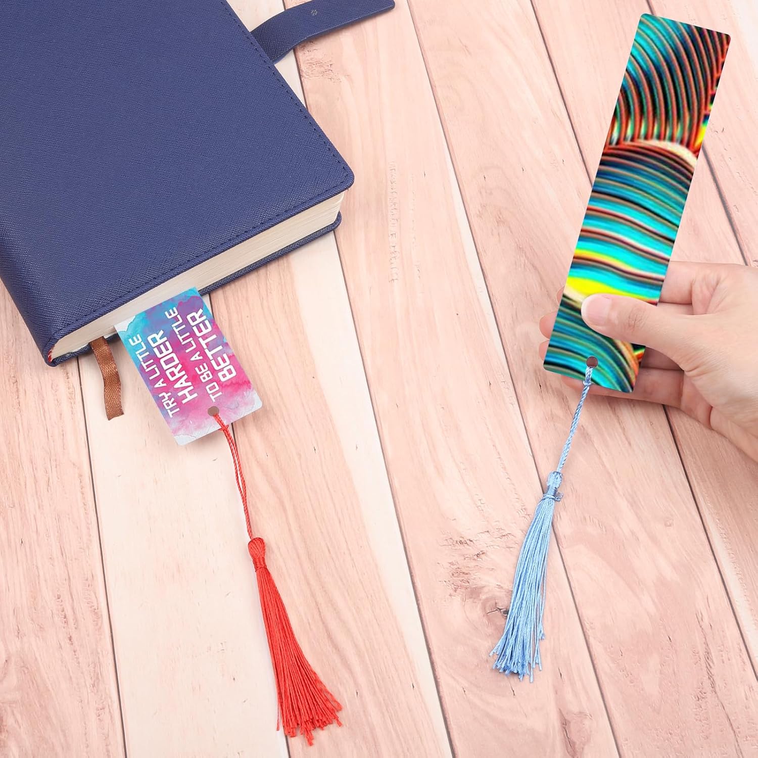 100 Pcs Sublimation Bookmark Blank, Paper DIY Bookmarks with Hole and Colorful Tassels for Crafts,Personalized Tassels Blank Bookmarks - Image 8