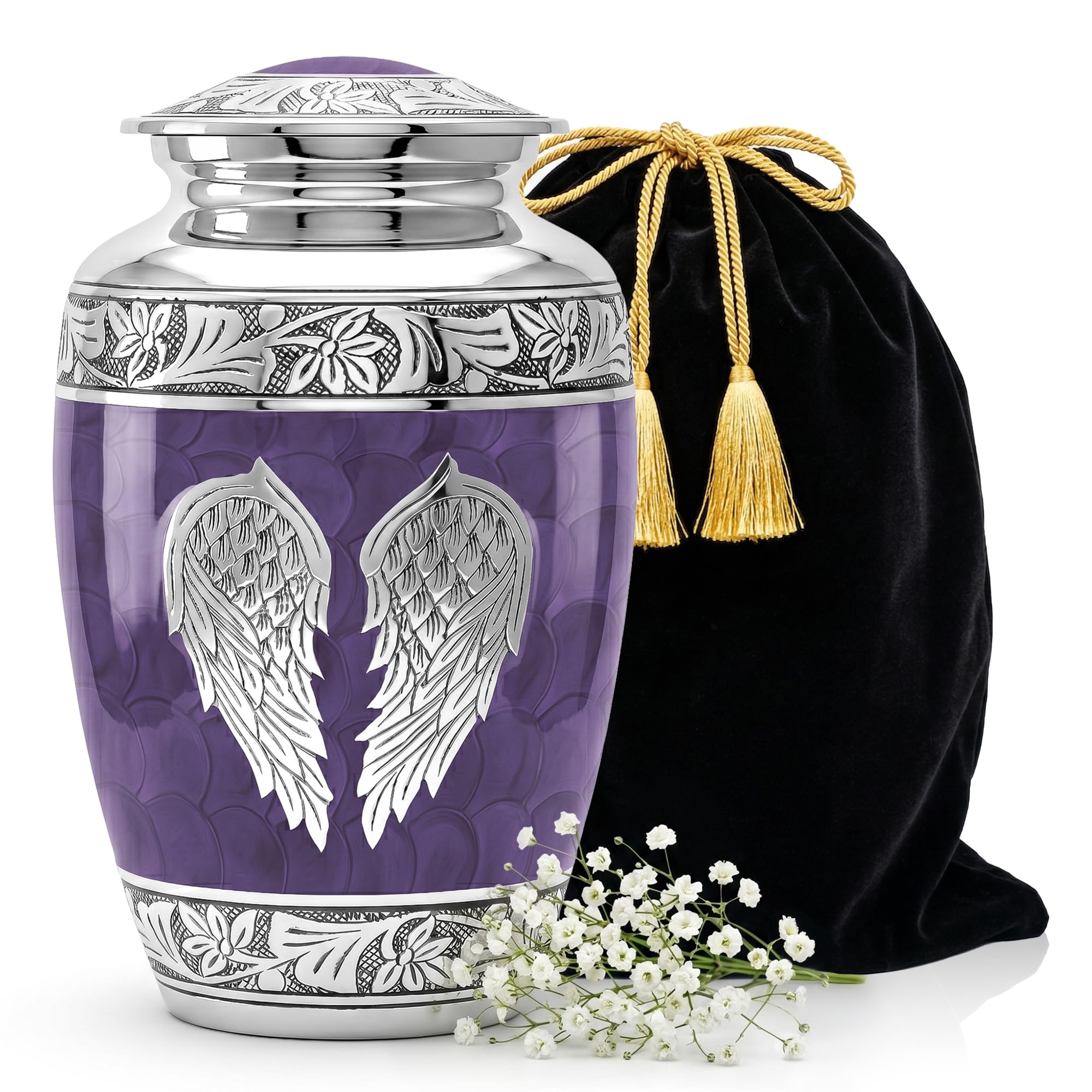 STONLIF Angel Wings Cremation Urns for Human Ashes - Memorial Urn for Adults, Women, and Men - Decorative Urn for Home, Burial, or Funeral (Purple, Large)