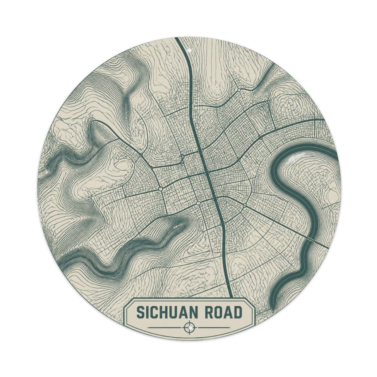 Okngb Style Retro Landmark Shanghai Sichuan Road Collector Badge Metal Tin Sign Plaque Wall Decor For Cafe, Man Cave, Club Bar, Office, Home Garden Round Metal Poster 8X8inch