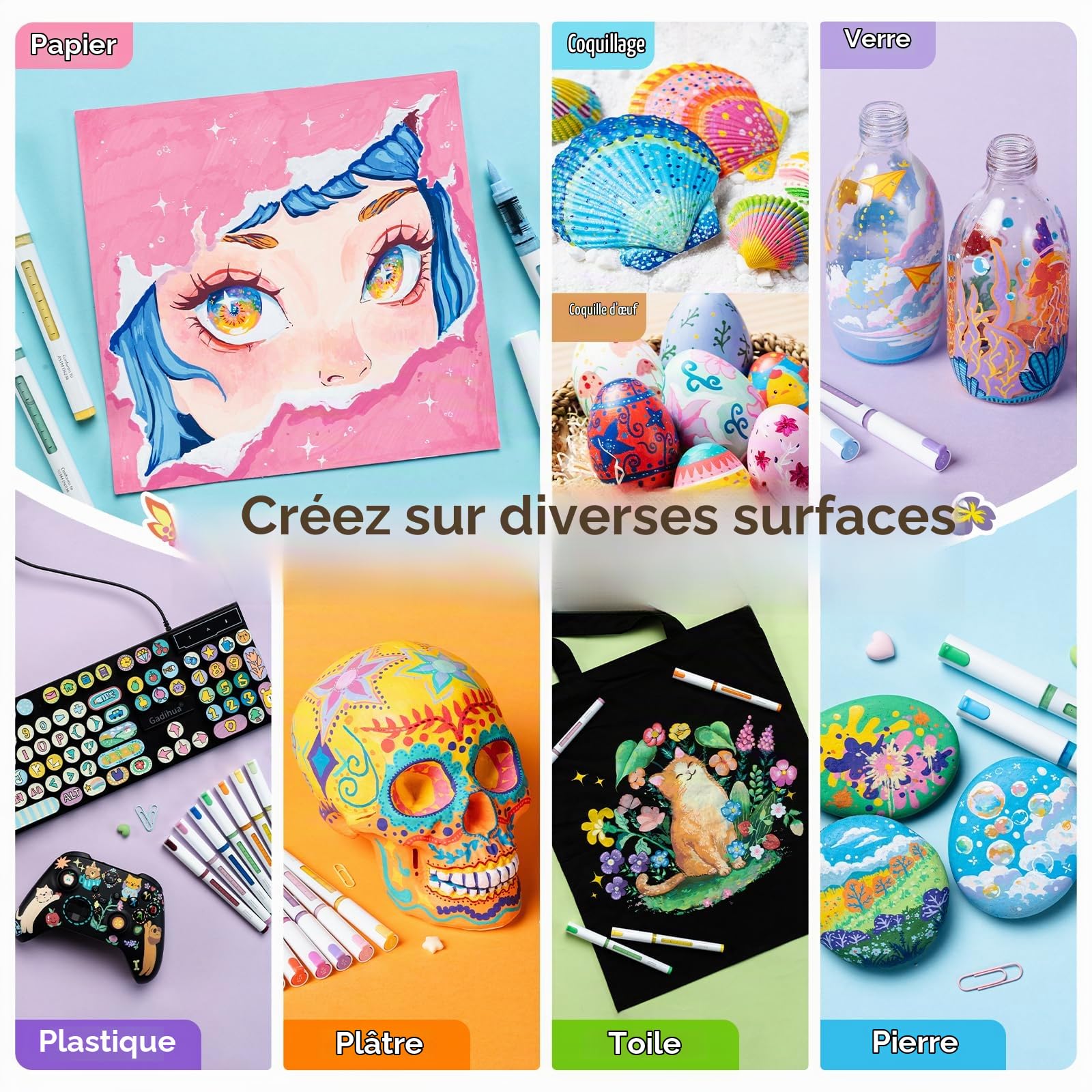 Ohuhu Marqueurs Acrylique 72 Pointe Brosse Haute Opacité Pierre DIY –Kahuku