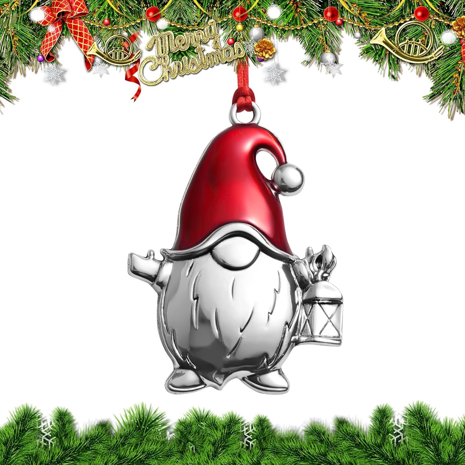 Christmas Gnome Ornaments Decoration, 2025 Solid Pewter Christmas Tree Hanging Ornament Handcrafted Metal for Christmas Trees Home Party Party Gifts (Santa Gnome)