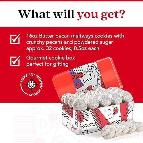 Miniatura 2 de David's Cookies Butter Pecan Meltaways Sweet Sampler in Love Tin - Galletas de mantequilla de 1.7 libras con nueces crujientes, suaves y que se