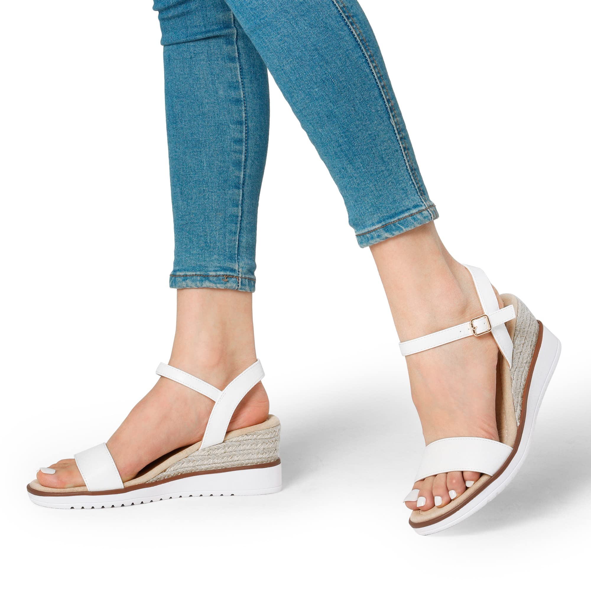 DREAM PAIRS Sandalia de Vestir Cómodo para Mujer con Tacón Cuña Zapatos de Tacón Clásicos de Punta Redonda con Hebillas y Tiras Verano SDPW2342W-E