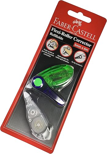 Faber-Castell Cinta de corrección recargable Flexi-Roller de 0.197 in x 19.7 ft con guía de rodillo para proporcionar corrección de precisión y