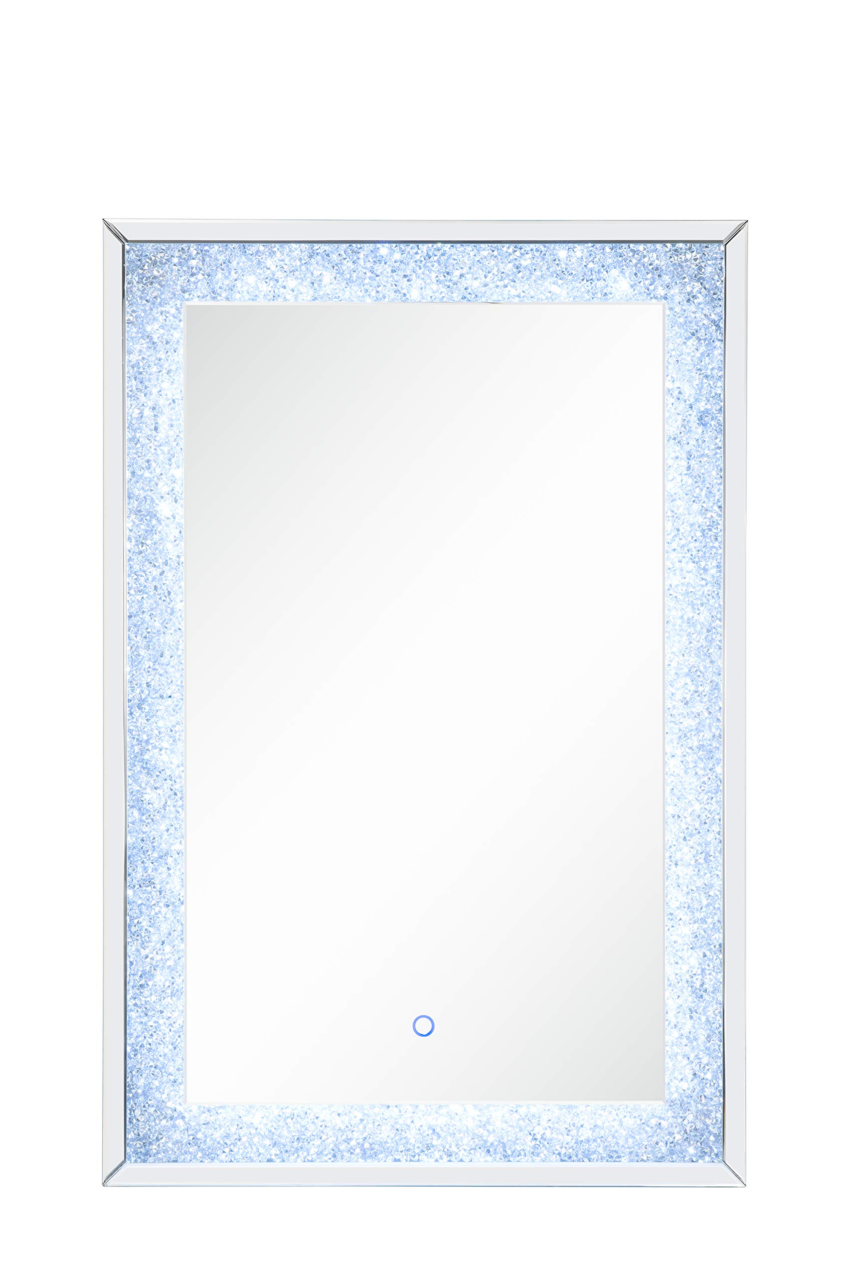 Acme Noralie Wall Mirror with LED Light in Mirrored & Faux Diamonds