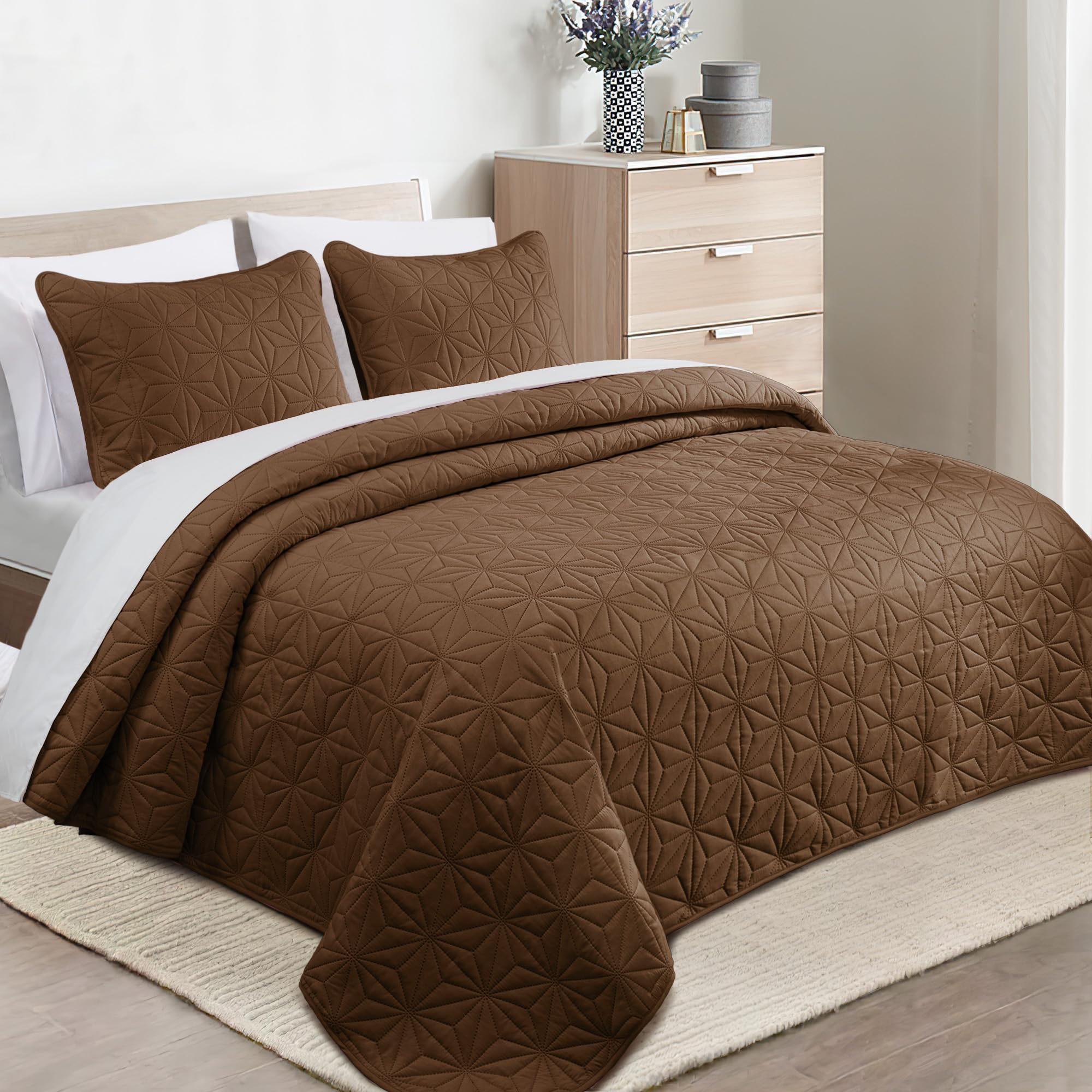 Whale Flotilla Sprei, bedsprei, 260 x 280 cm, sprei met 2 kussenslopen, zacht en licht dekbed met geometrisch patroon voor 4 seizoenen, lichtgrijs