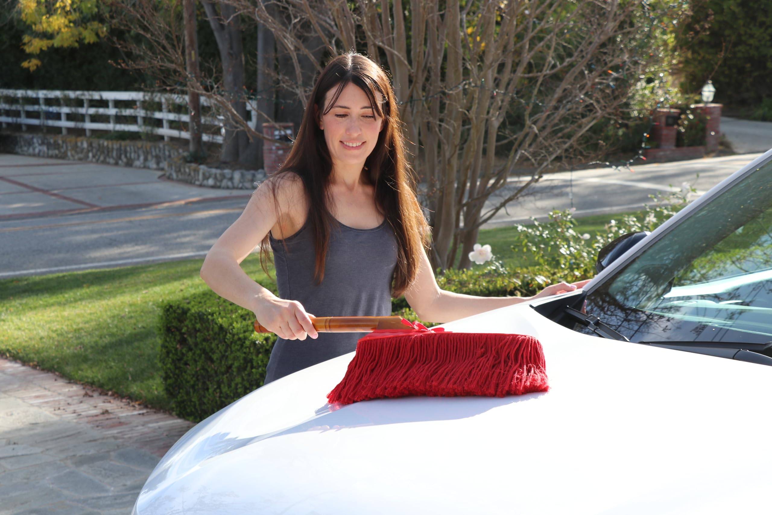 California Car Duster CCD-Original - Plumero estándar para Coche con Mango de Madera, Color Rojo