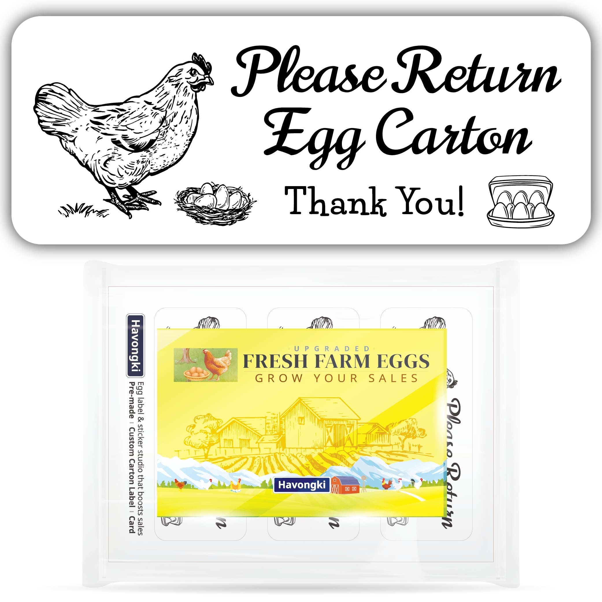120 Chicken Egg Carton Labels Stickers | Please Return Egg Carton | White | Farm Fresh Eggs | 4 6 12 15 18 30 48 50 Count - Basket Box Container Extra Organizer Farm Supplies, 66mm x 26mm-L8