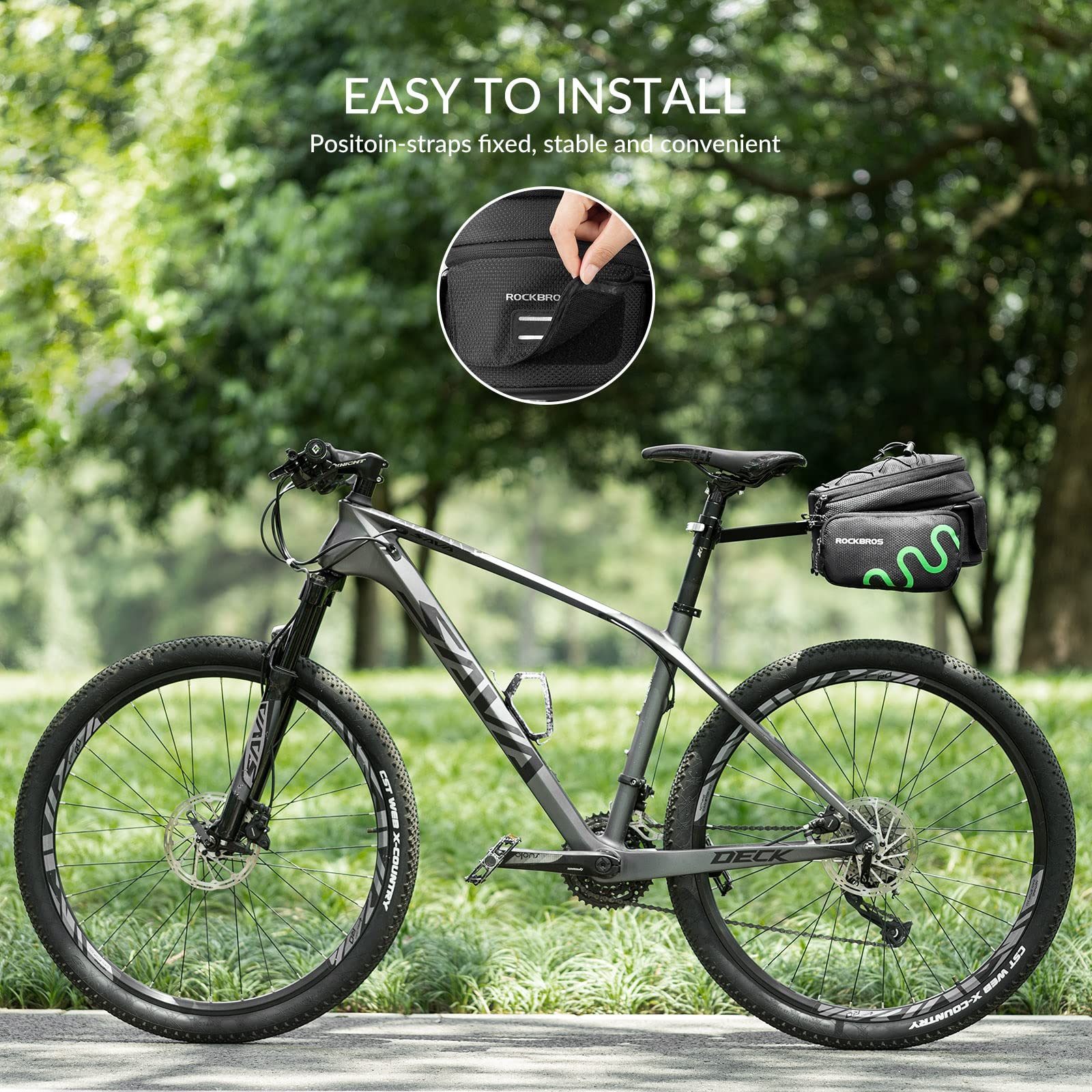 ROCKBROS Sacoche de Porte-bagages Vélo 6-8L, Sac de Vélo Extensible Réfléchissant avec Housse de Pluie, Sacoche de Vélo Arrière Amovible avec Support Réglable pour VTT Vélo de Route Vélo Pliant