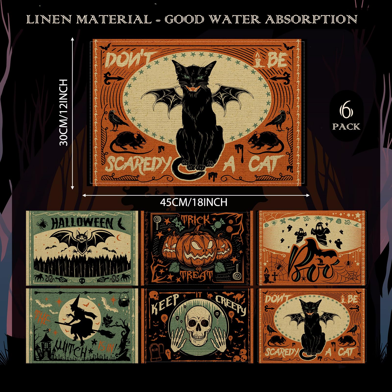Umigy 6 Pcs Halloween Placemats 12