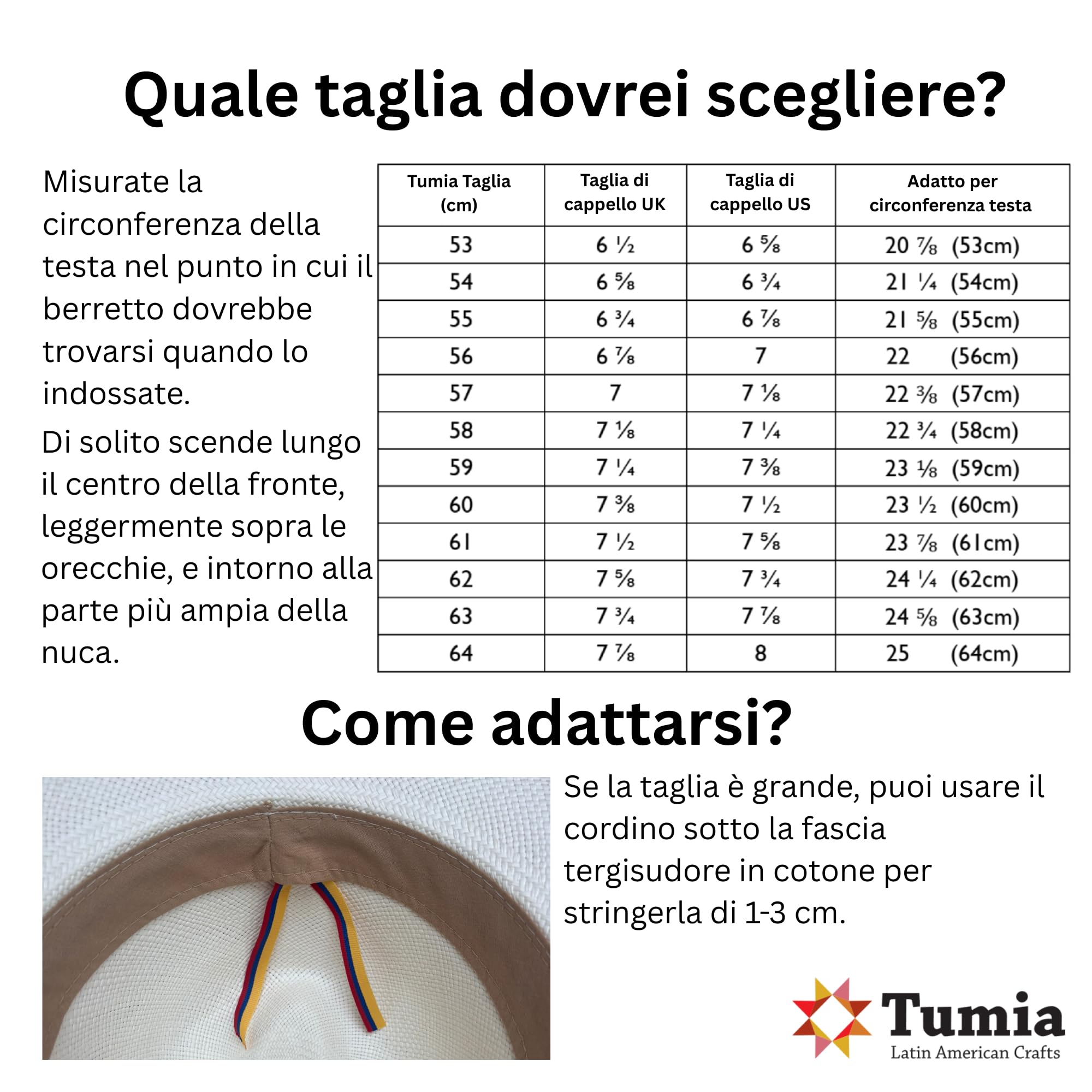 Tumia - Cappello Panama Tradizionale Pieghevole - Fatto a Mano in Ecuador - Arrotolabile