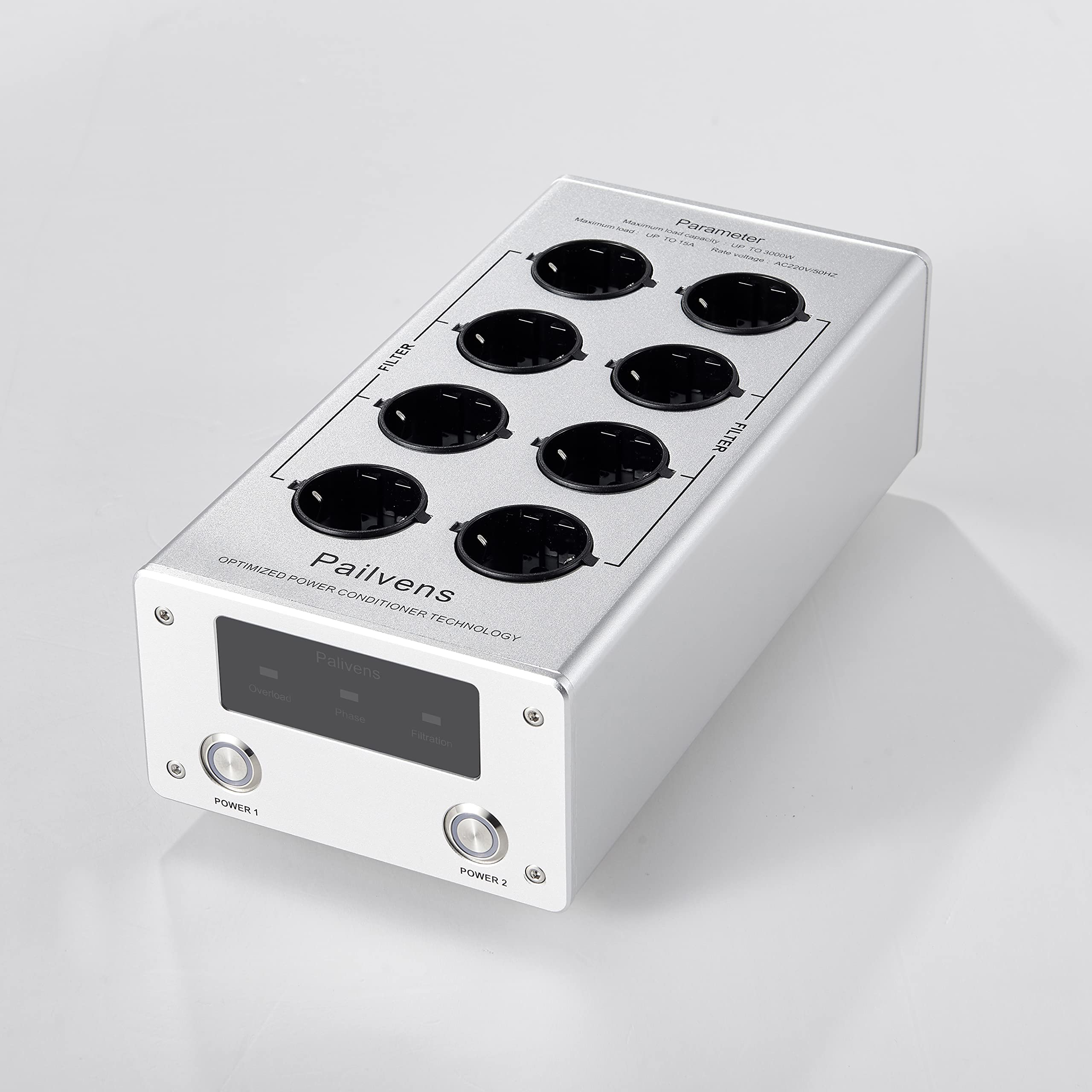 HiFi Presa con filtro di rete con grande display LED, G30, argento