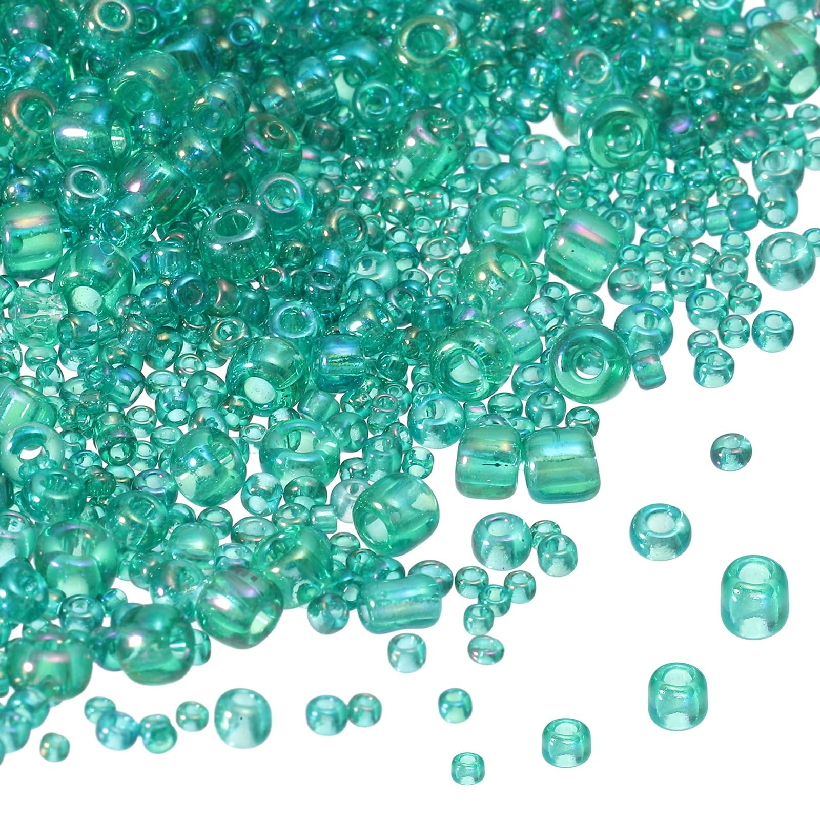 sourcing map 5888pcs Iridescent Glass Seed Beads 1.5/2/3/4mm Acrylic Round Bugle Beads for DIY Jewelry Craft Plants Making Fabric Felt Ornaments, Green — image 1