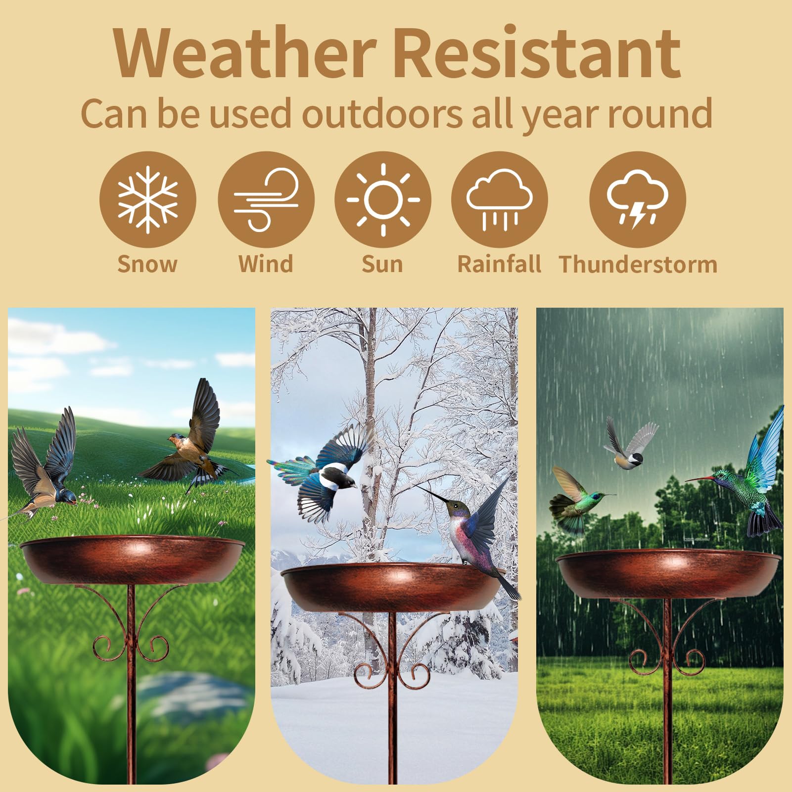 Restorgan Bird Bath for Garden, 32In Metal Vintage Freestanding Birdbaths & Supports, Upgraded 5-Pronged Base, Bird Baths Feeder Bowl for Outdoors Garden Patio Yard Lawn Decor — view 5