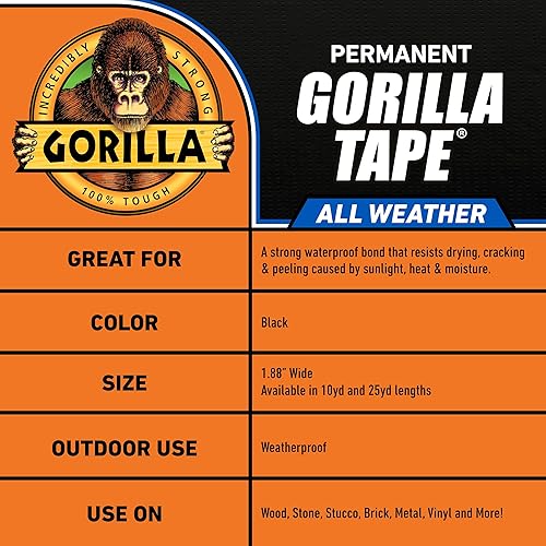 Miniatura 5 de Gorilla - Cinta impermeable para todo tipo de clima para conductos en exteriores resistente a los rayos UV y a la temperatura 188 pulgadas x 25