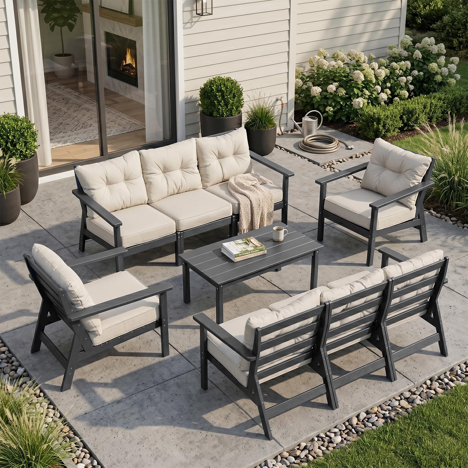 HDPE Patio Conversation Set 8 Seats, Outdoor Furniture Set, Patio Sofa Set