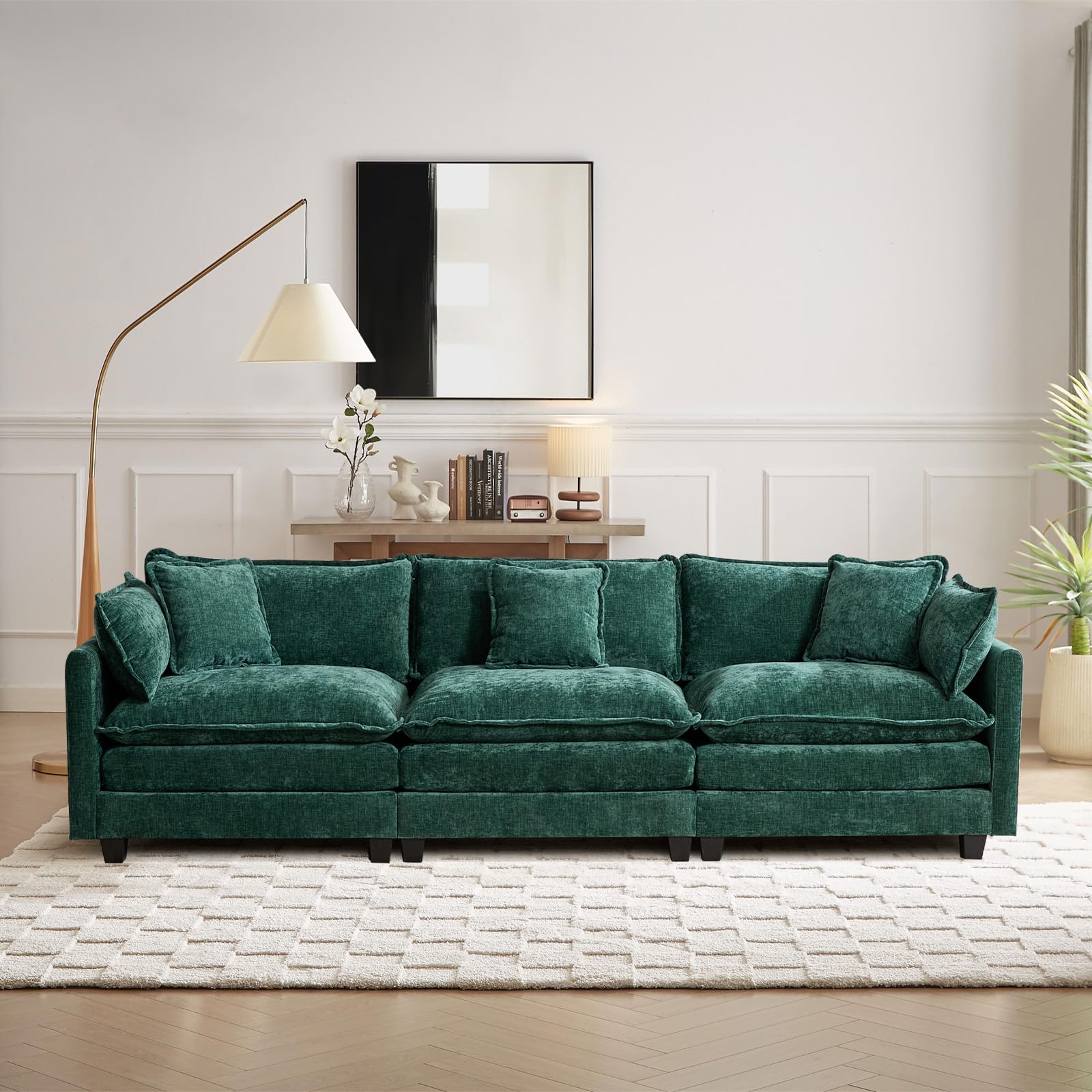 SoarTalent 111.5” Modular Sectional Sofa Convertible Couches, 3 Seater Chenille Deep Seat Cloud Couch with Pillows for Living Room, Apartment, Office(