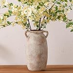 Dobbyby Ceramic Flower Vase inch Farmhouse Rustic Vase Decorative Pottery Terracotta Vases for Home Decor Table Mantle Fireplace Living Room Bathroom Wedding Centerpiece (Whitewashed)