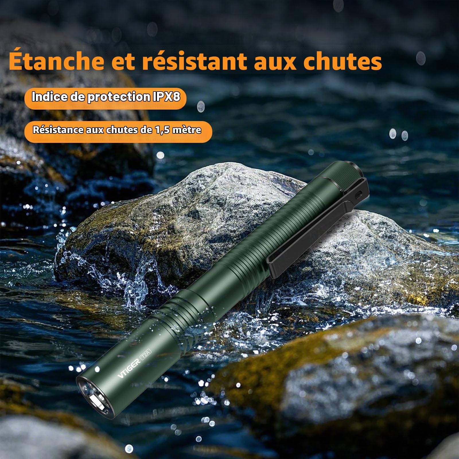 VTIGER T2A Lampe Torche EDC Compacte 1500 Lumens – LED Rechargeable AA, Super Lumineuse avec Interrupteur Arrière Tactique et Aimant pour Camping, Randonnée, Extérieur, Maison, Urgences