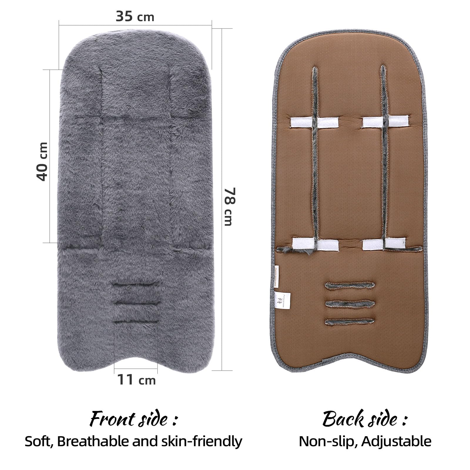 Baby Pushchair seat Liners Universal Strollers Soft Cotton Winter (Grey) - Image 2