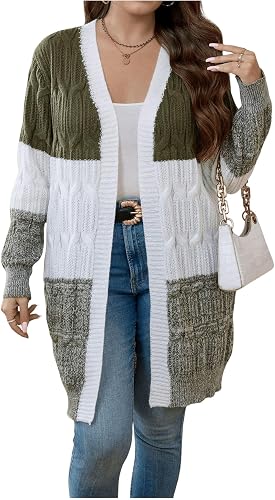 SOLY HUX Women's Plus Size Color Block Cardigan Sweater Open Front Long Sleeve C
