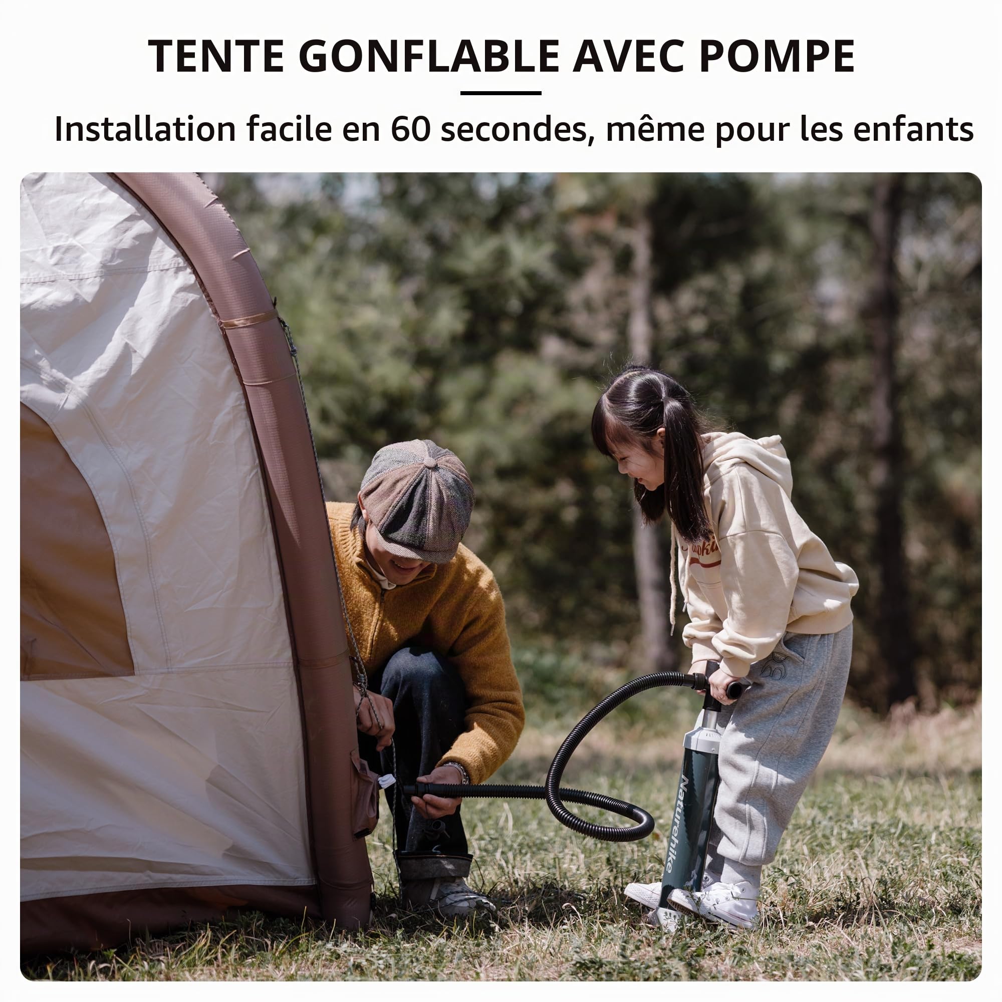 Naturehike Ango Air Tente Gonflable 3 Personnes Tente de Camping Imperméable Montage Rapide Familiale pour Le Camping Les Voyages en Voiture et Les Activités de Plein