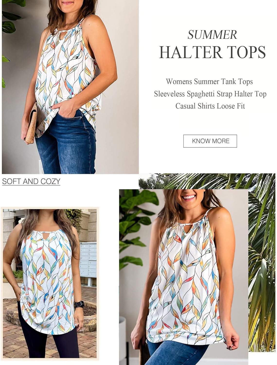 Zeagoo Womens Tank Tops Sleeveless Spaghetti Strap Halter Top Flowy Summer Beach Outfits 2026 - Image 2