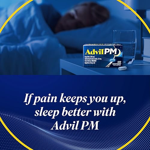 Vista 19 de Advil Analgésico PM y ayuda para dormir nocturno, medicamento para el dolor con ibuprofeno para aliviar el dolor y citrato de difenhidramina