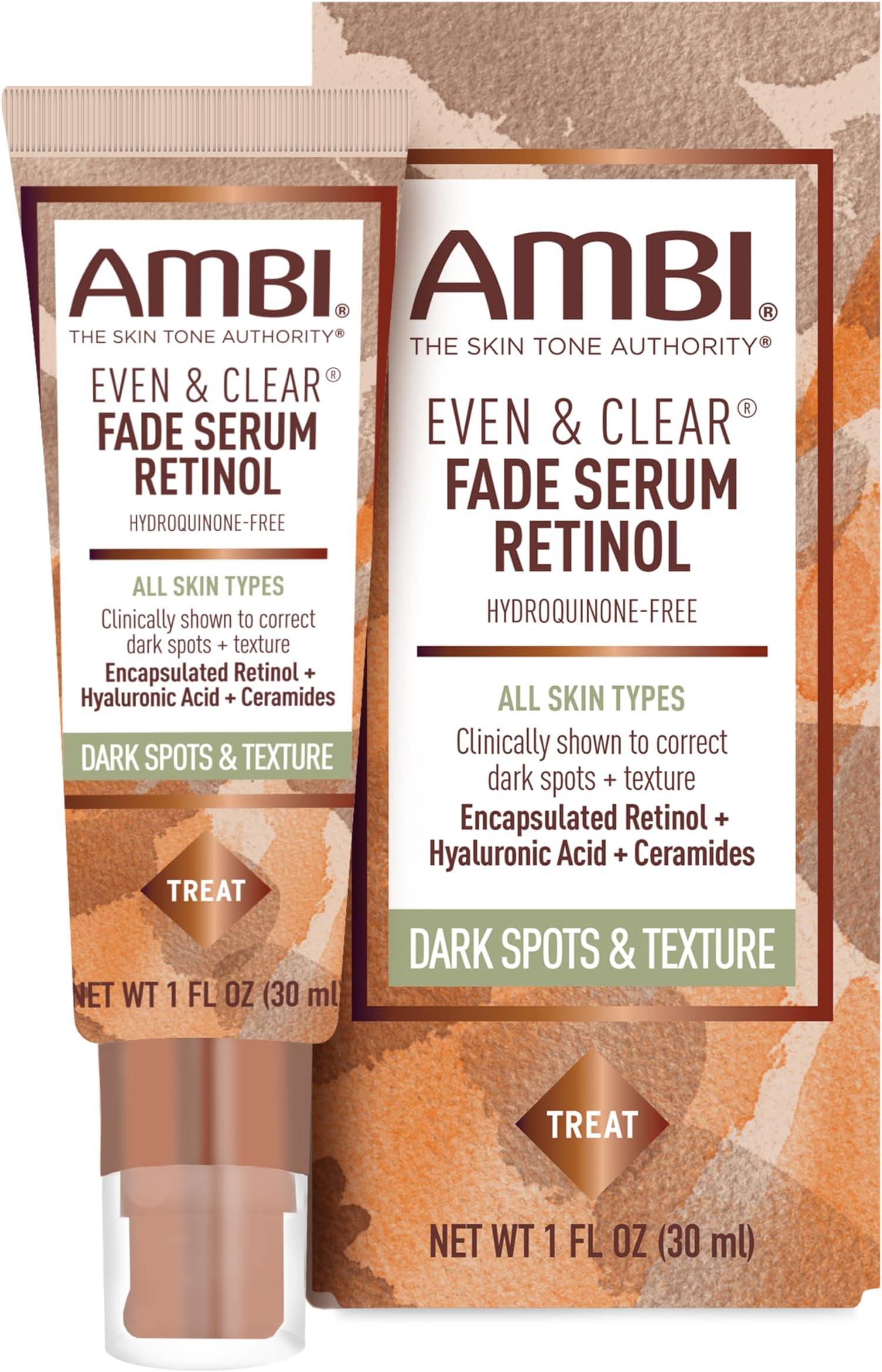 Ambi Even & Clear Fade Serum, Hyperpigmentation Treatment, Hydroquinone-free, Dark Spot Corrector, Results In As Little As 4 Weeks, Retinol, Hyaluronic Acid, Niacinamide, Ceramides, 1 Fl Oz