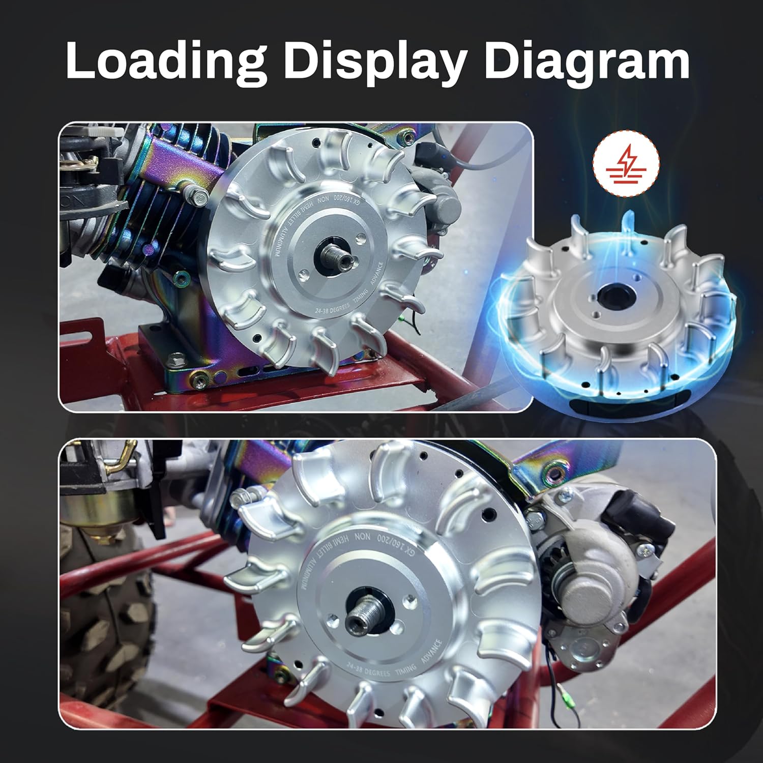 Billet Aluminum Flywheel For Predator 196cc, 212cc NonHemi Cast,For Honda GX160 GX200,Adjustable angle(24°-38°range) Silver