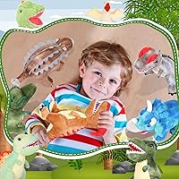 Vista 4 de Leitee Juego de 8 piezas de animales de peluche de dinosaurio, juguetes de peluche de dinosaurio a granel, surtido suave de tiranosaurio
