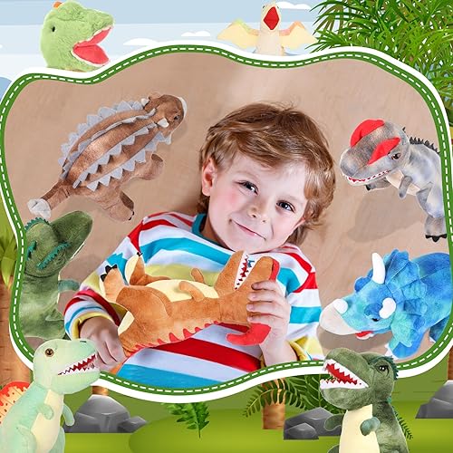 Miniatura 4 de Leitee Juego de 8 piezas de animales de peluche de dinosaurio, juguetes de peluche de dinosaurio a granel, surtido suave de tiranosaurio