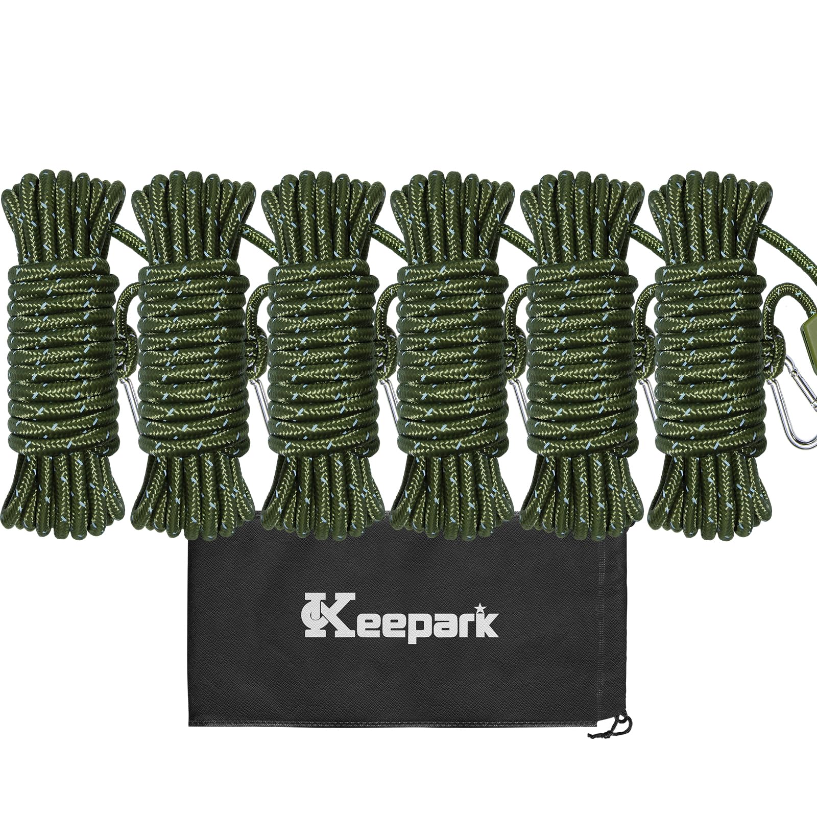 ZZ-TMS Camping-Seil, Spannseile mit Ratschensystem, 6 Stück, Armeegrün, 4 mm x 4 m, 6 Stück