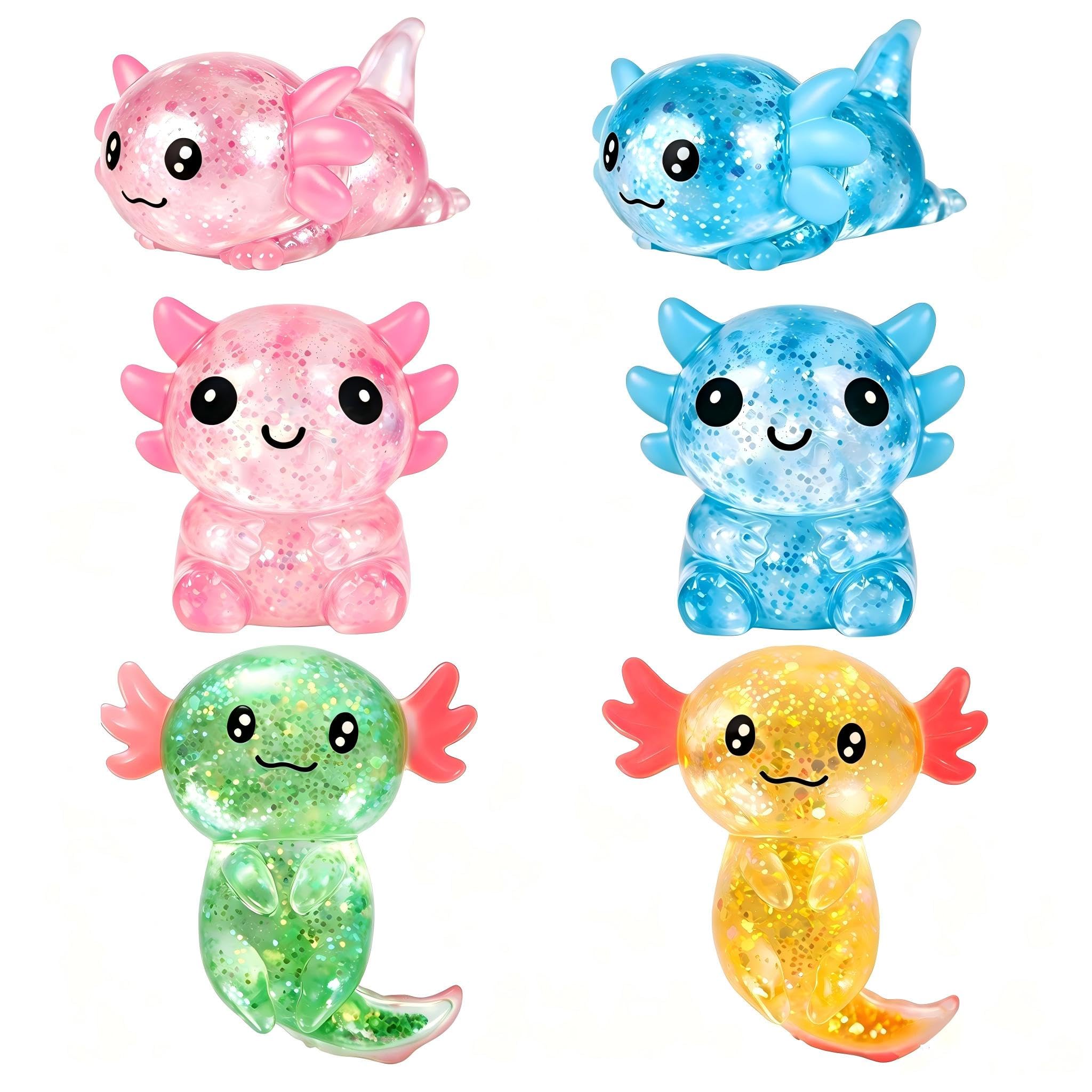 Glitter Axolotl Squishies Toys,MaltSugar Squeeze Sensory Set for Kid Adults