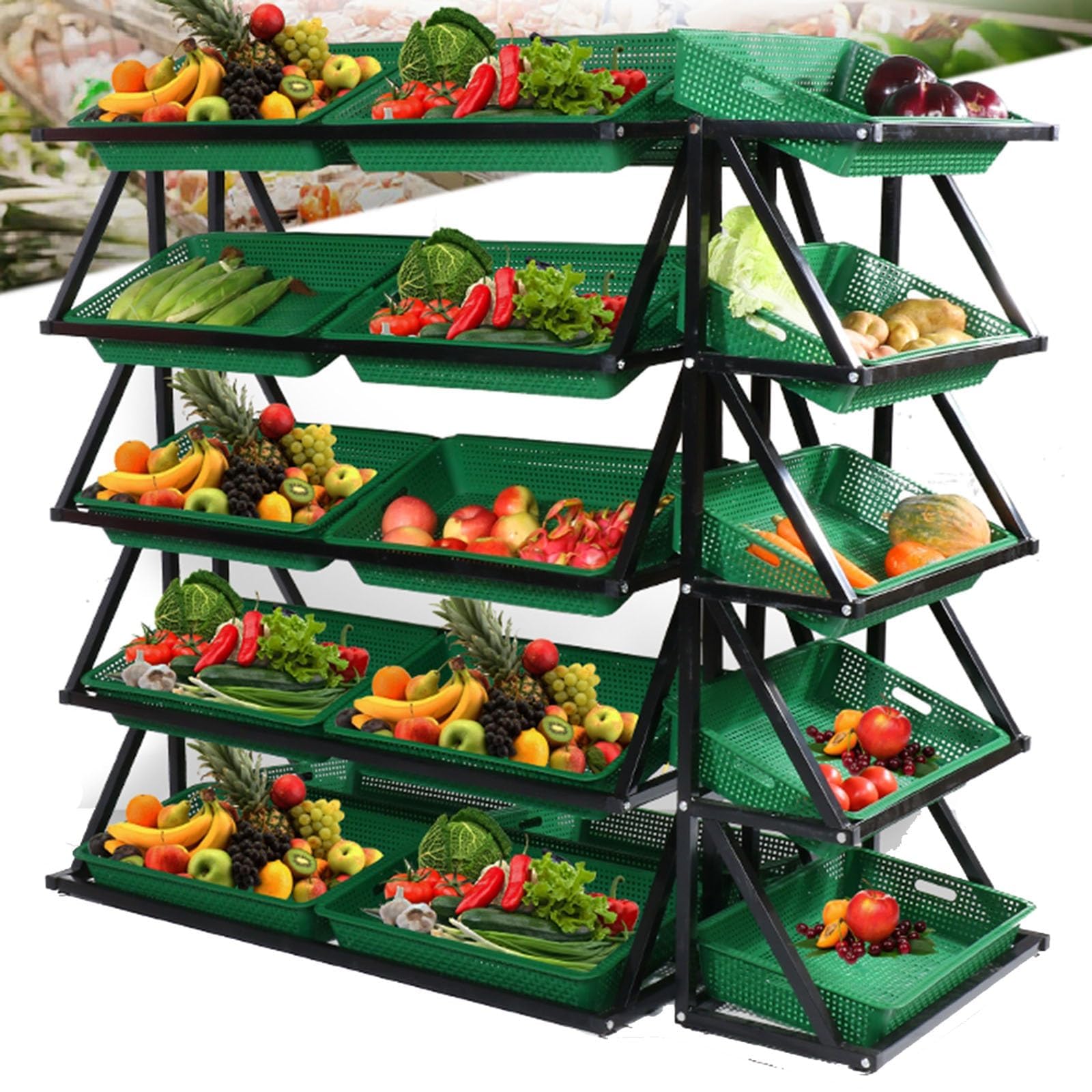 Forestalk Commercial Supermarket Fruit Vegetable Shelf Organizer, 55'' Tall Metal Fruit Vegetable Display Rack Set/Fresh Goods Market Stand - Convenience Store/Retail, Large Produce Snack Racks